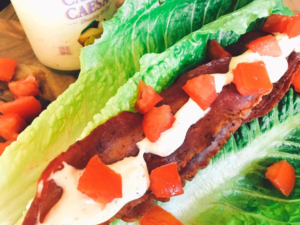 A low-carb spin on a classic sandwich. These BLT Caesar Wraps are easy to make and a perfect healthy snack or lunch. | Three Olives Branch