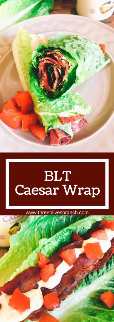 A low-carb spin on a classic sandwich. These BLT Caesar Wraps are easy to make and a perfect healthy snack or lunch. | Three Olives Branch