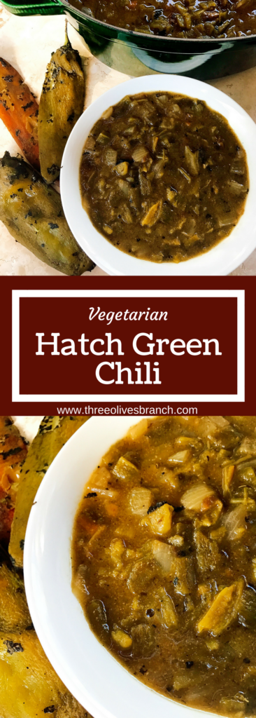 A vegetarian twist on a classic fall dish! Perfect for football season. Fresh Hatch peppers are best for this green chili but you can use the canned version as well.