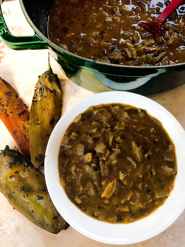 A vegetarian twist on a classic fall dish! Perfect for football season. Fresh Hatch peppers are best for this green chili but you can use the canned version as well.