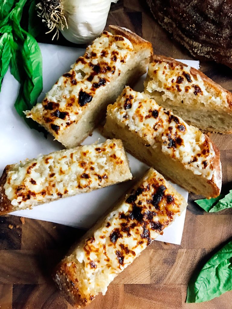 A fast and easy vegetarian side dish for Italian dinners. Ready in less than 10 minutes, this Sourdough Garlic Bread is kid friendly and packed full of flavor. 