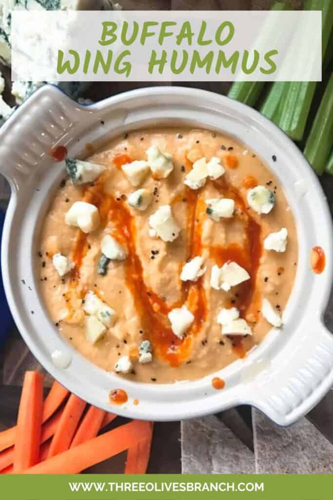 Pin of Buffalo Wing Hummus from top view with title