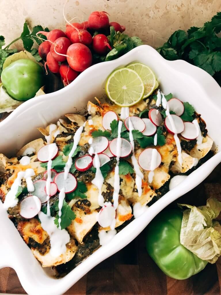 Roasted Poblano Salsa Verde Green Enchiladas with Chicken