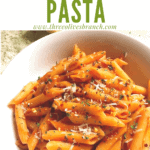 Pin image for Arrabiata Pasta Sauce (Pasta Arrabiata) in a white bowl with title at top