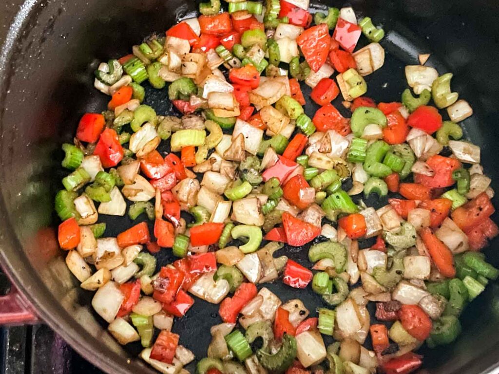 Cooking the vegetables in a pot