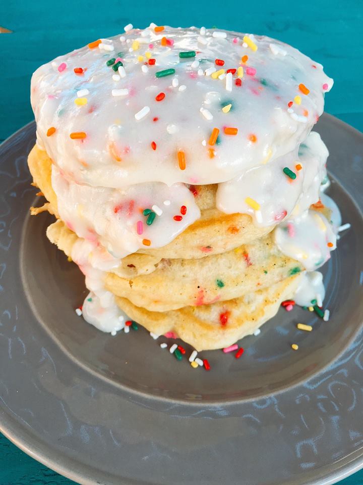 Birthday Pancakes with Cream Cheese Glaze | Three Olives Branch