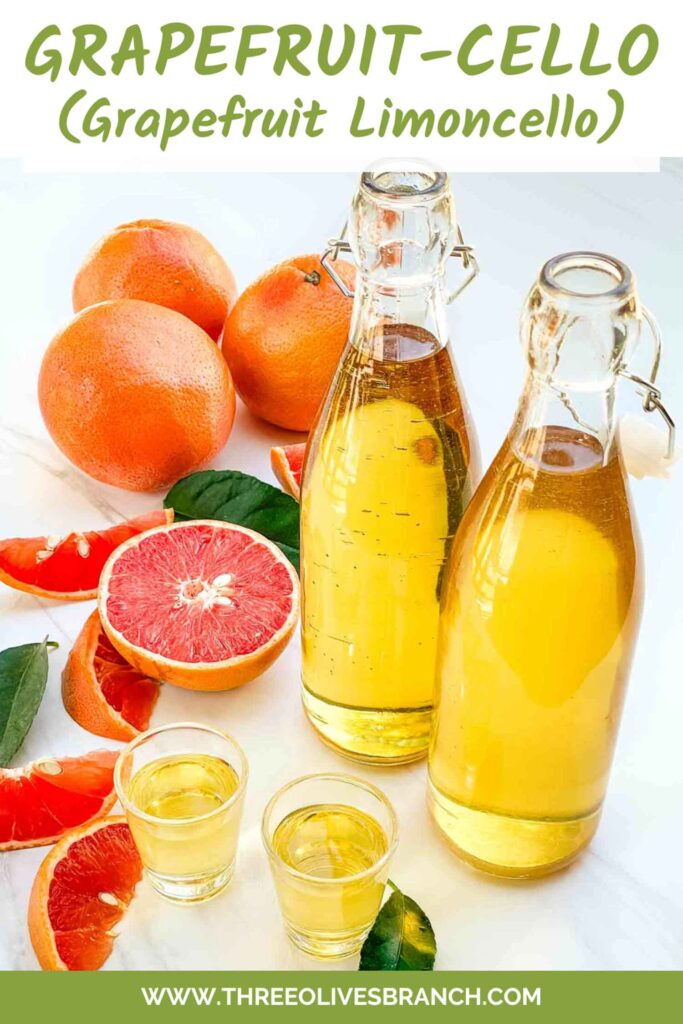 Pin of bottled Grapefruit Limoncello (Grapefruit-cello) with title at top.