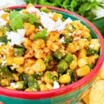 Pin of Mexican Street Corn Salsa (Esquites) in a patterned bowl with title at top