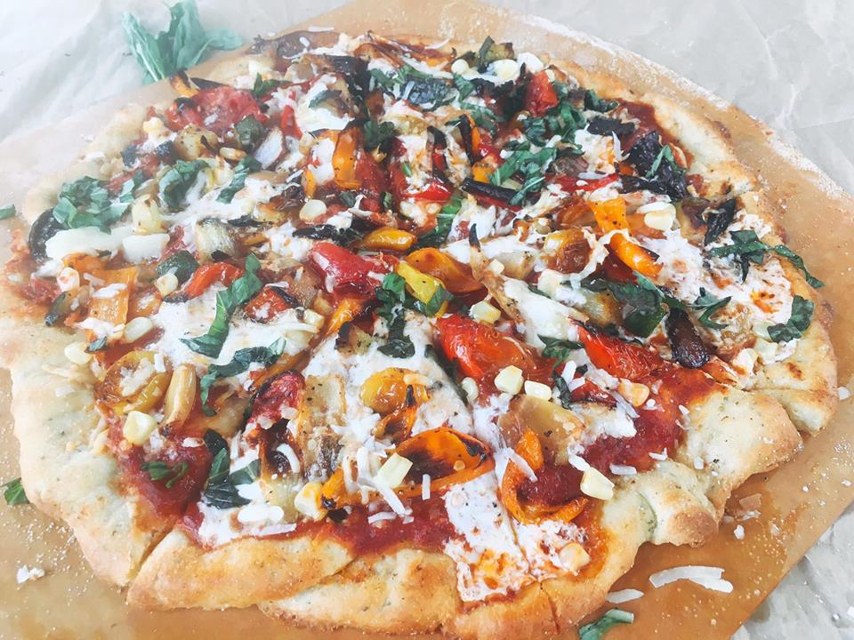 Roasted Vegetable Pizza uses caramelization of the vegetables to give added depth and flavor to your pizza. Secret ingredient topping? Roasted garlic! | Three Olives Branch