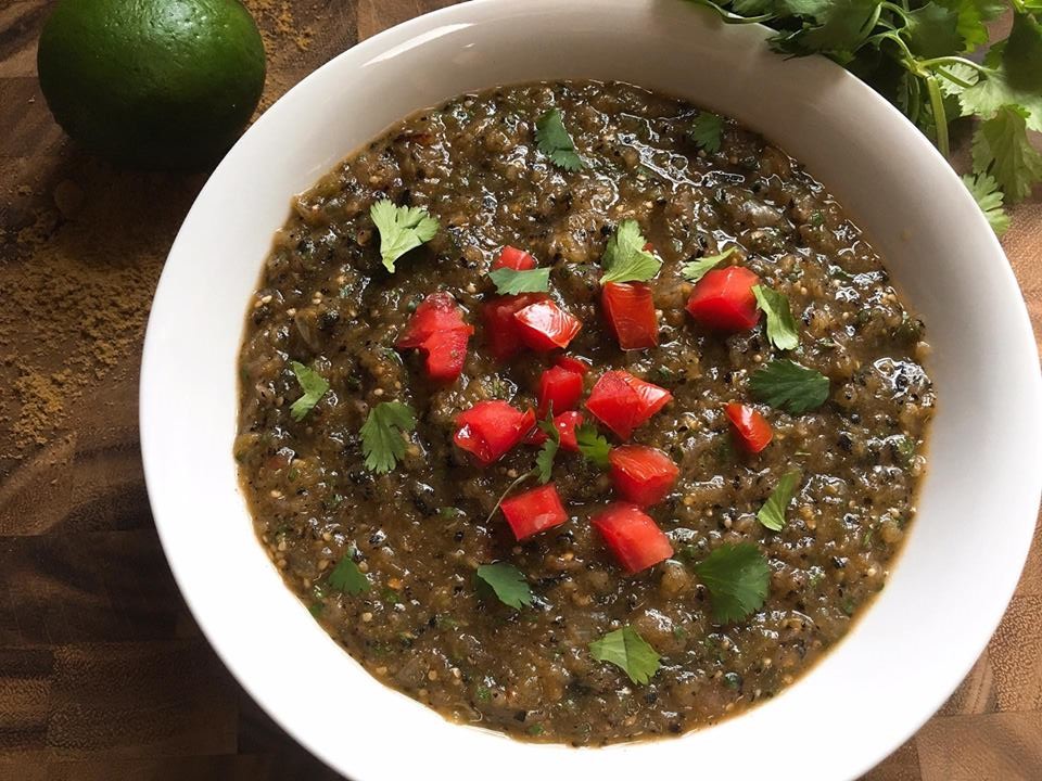 Just 10 minutes under a broiler gives you a tangy green salsa with a little bit of a kick! Great as a dip or on tacos and enchiladas! | Three Olives Branch