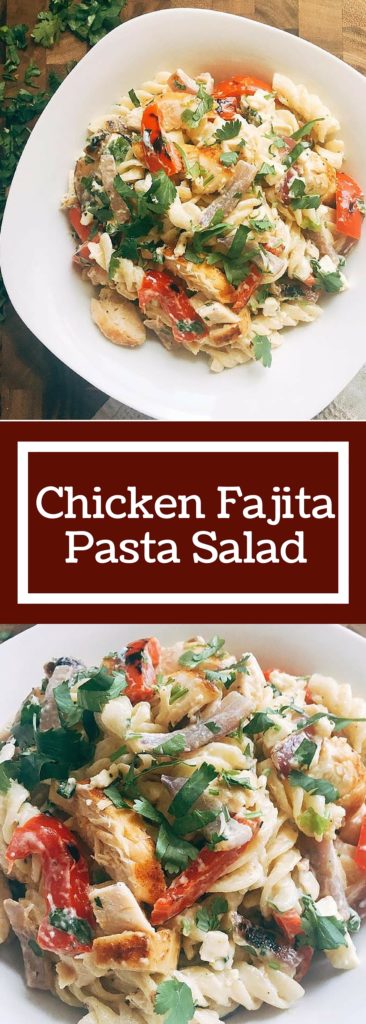 Flavors of Citrus Chicken Fajitas are transformed into a pasta salad! Kid friendly and a crowd pleaser, this Chicken Fajita Pasta Salad is the perfect side dish for a cookout! | Three Olives Branch