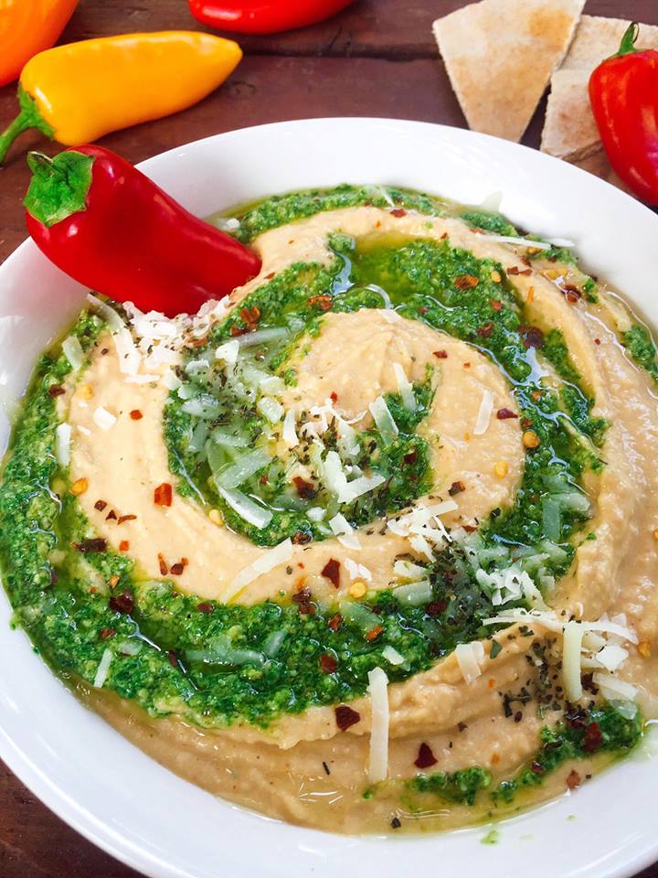 This hummus is a fun twist on the traditional dip. Great as an appetizer, snack, or even a spread! Fast and easy to make. A healthy option that is packed full of protein. Vegetarian. | Three Olives Branch