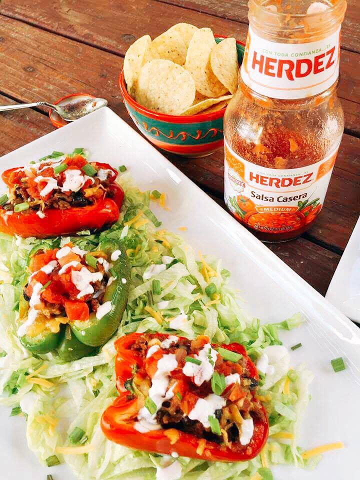 Taco flavors featuring HERDEZ® salsa made healthy in a bell pepper shell. Make in advance for your event and grilled in just 10 minutes! Kid friendly and perfect for the big game. 