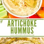 Long pin of Artichoke Lemon Hummus with title