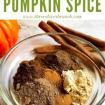 Pin of How to Make Pumpkin Pie Spice with the spices all separated in a glass bowl with title