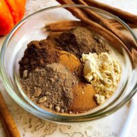 The spices all piled into a small clear bowl on a counter