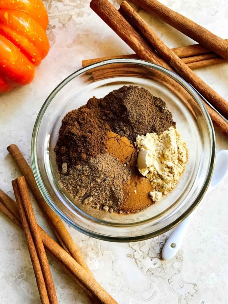 Top view of the spices all in a glass bowl