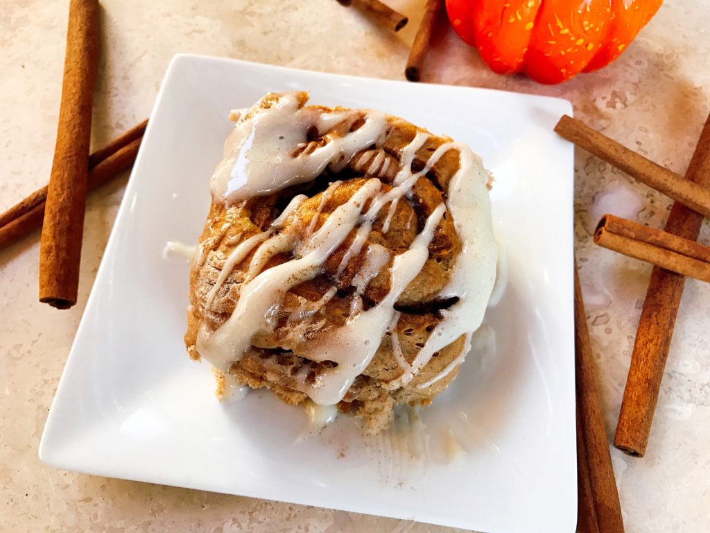 These rolls are a special treat to celebrate fall! Make them the day before for an easy morning. A great way to celebrate Thanksgiving or a special day. Pumpkin Spice Cinnamon Rolls with Maple Cream Cheese Glaze are perfect for breakfast or brunch. Make extra as they will be devoured! Vegetarian | Three Olives Branch | www.threeolivesbranch.com