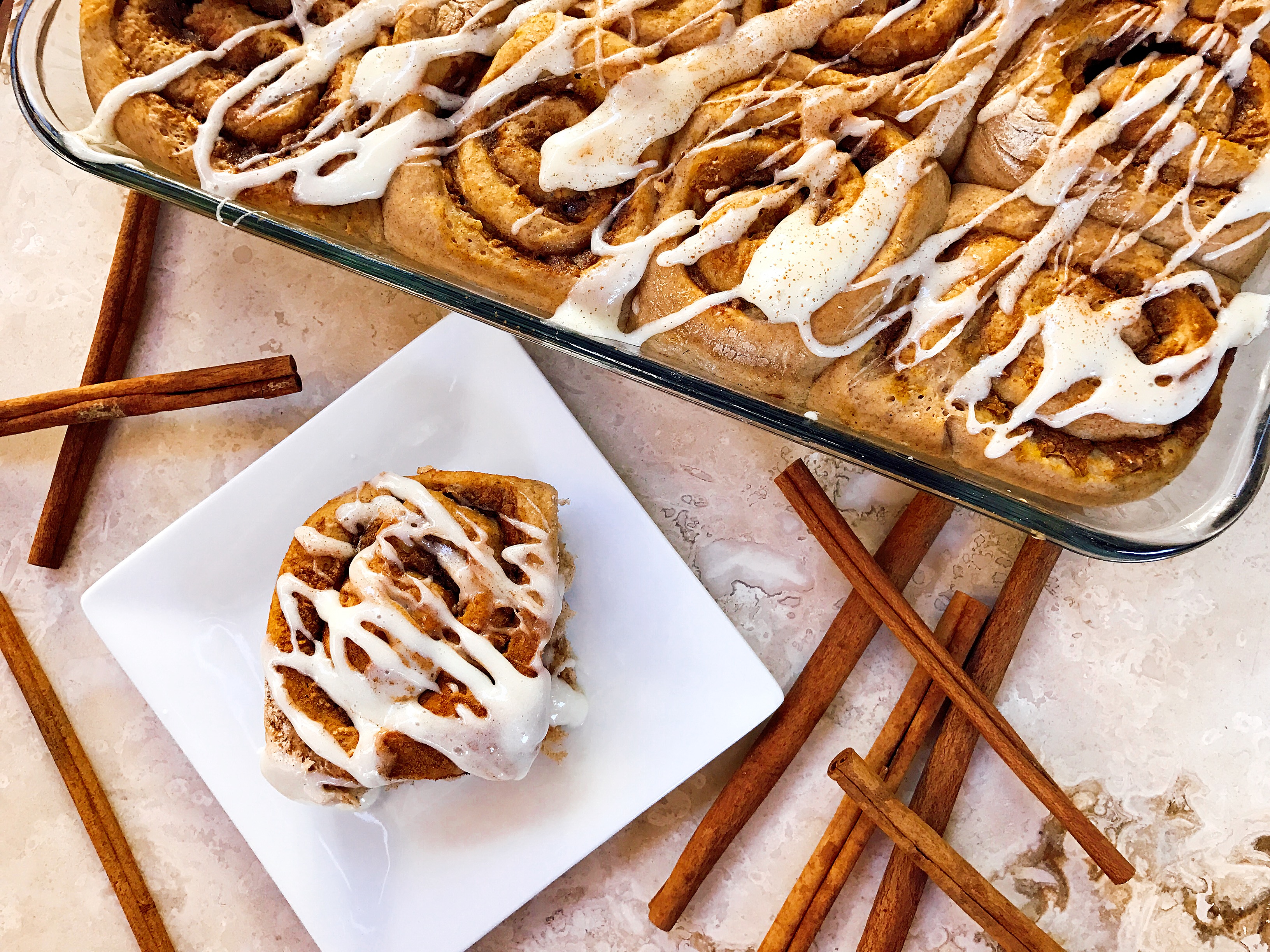 Pumpkin Spice Cinnamon Rolls with Maple Icing - Sarah's Day Off