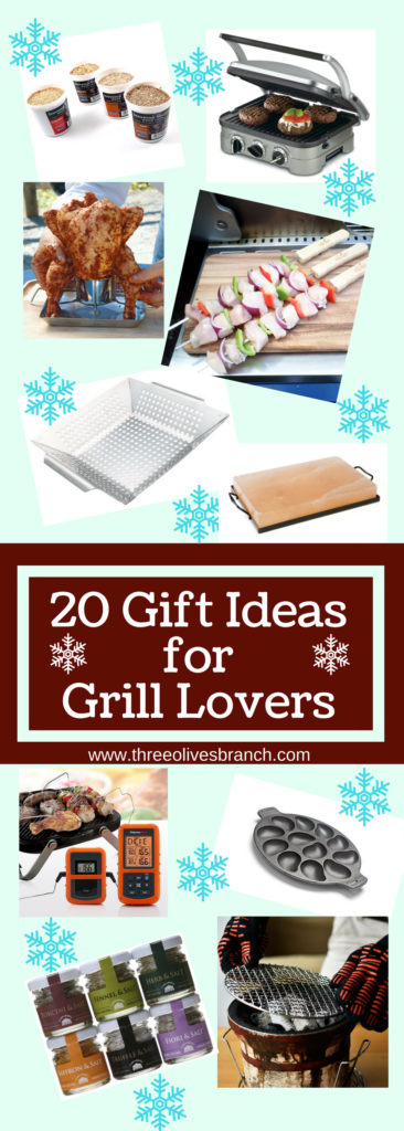 A perfect gift list for the grill lover in your life! Great for Dad, husband, men, and women. Present for Christmas, Hanukkah, birthdays, or any other gift giving holiday! | 20 Gift Ideas for Grill Lovers | Three Olives Branch | www.threeolivesbranch.com