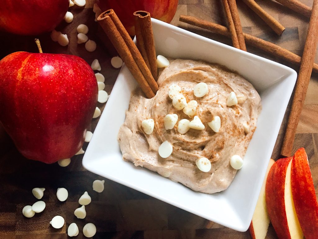 A sweet dip ready in 5 minutes! Apple and cinnamon shine in this dip that is perfect for the fall and Thanksgiving. Vegetarian, gluten free, kid friendly, and a perfect treat or snack! | Three Olives Branch | Cinnamon Apple Cream Cheese Dip | www.threeolivesbranch.com