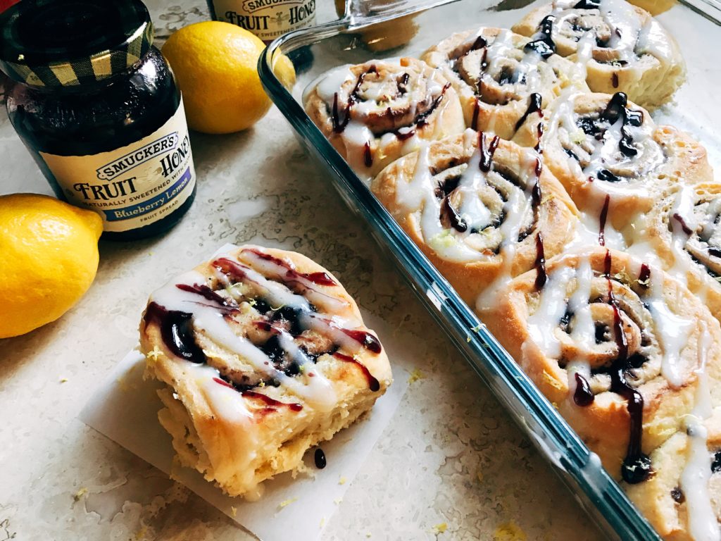 Morning sweet rolls that are perfect for Thanksgiving and holidays. Make the rolls the night before for an easy and fast breakfast. Blueberry and lemon make these vegetarian rolls tart yet sweet. Perfect for breakfast and brunch! Blueberry Lemon Sweet Rolls | Three Olives Branch | www.threeolivesbranch.com