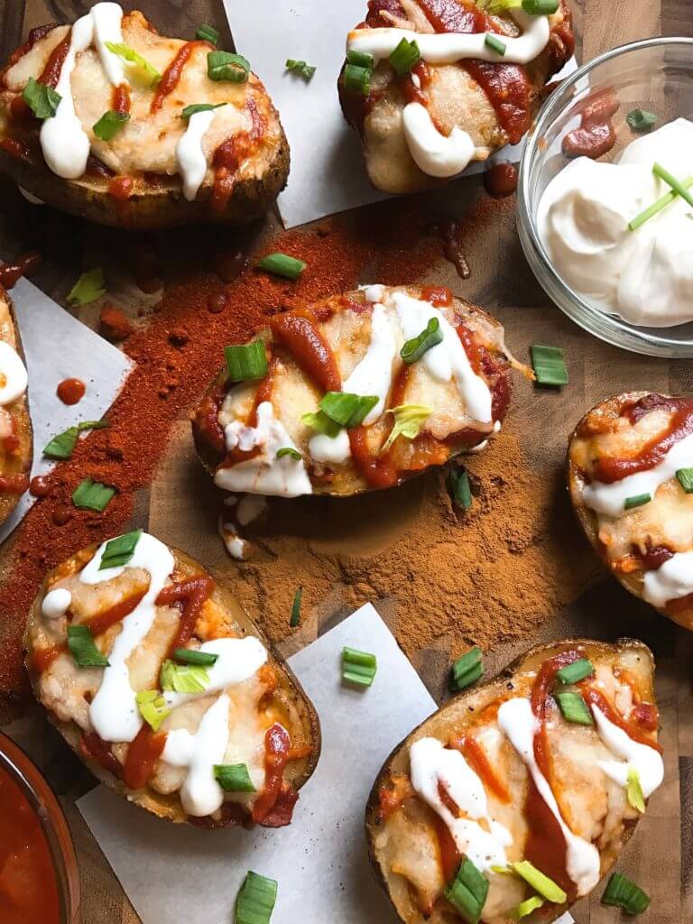 smoky chicken enchilada potato skins