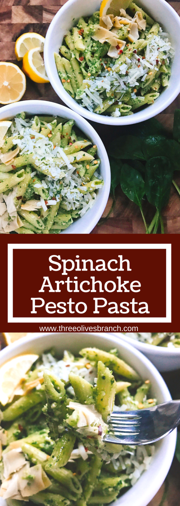 Spinach Artichoke Pesto Pasta Three Olives Branch
