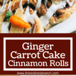 Long pin for Ginger Carrot Cake Cinnamon Rolls with Cream Cheese Glaze