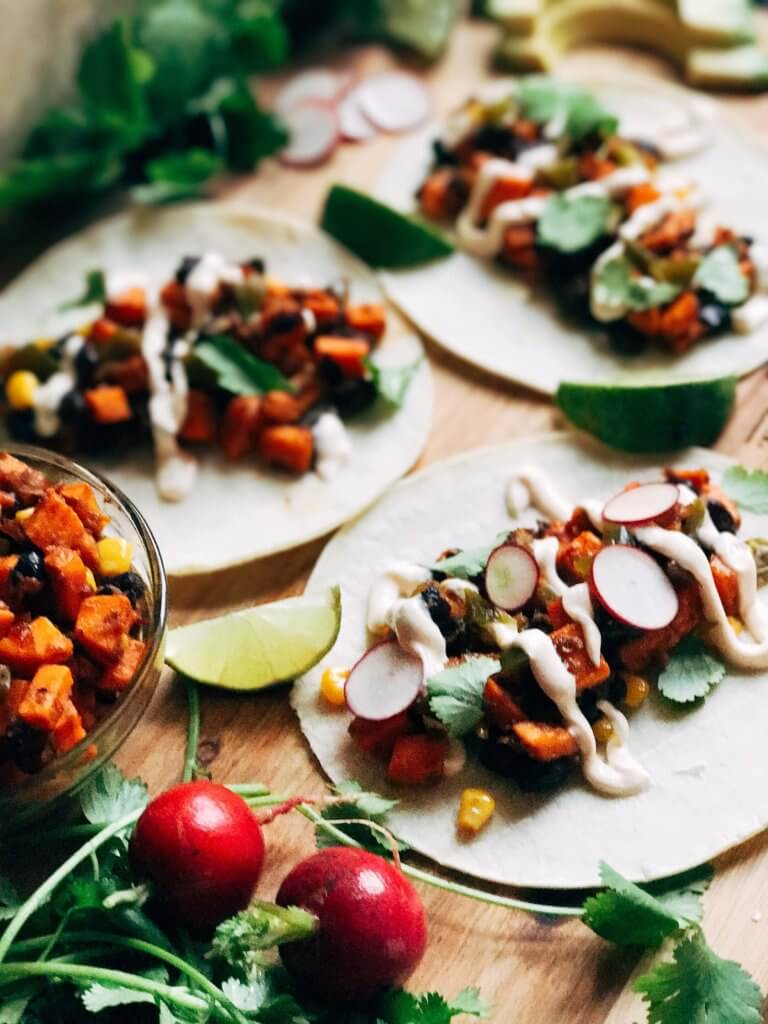 Less than 30 minutes for vegetarian and vegan tacos! Perfect for busy nights. Fast, simple, healthy, and fresh. Great for Lent, Taco Tuesday, Meatless Monday, and more. Southwest Chipotle Sweet Potato Tacos | Three Olives Branch | www.threeolivesbranch.com