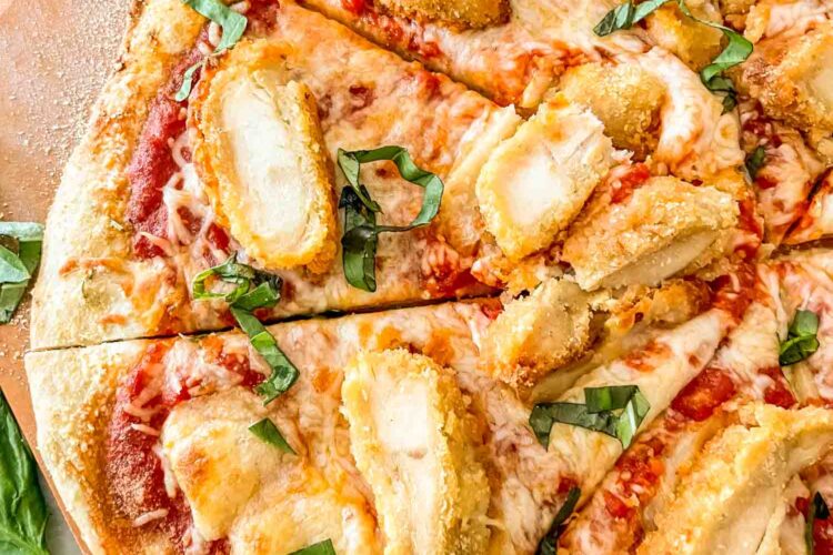 Top view of Chicken Parm Pizza closer up