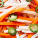 A pile of Spicy Vietnamese Pickled Vegetables up close