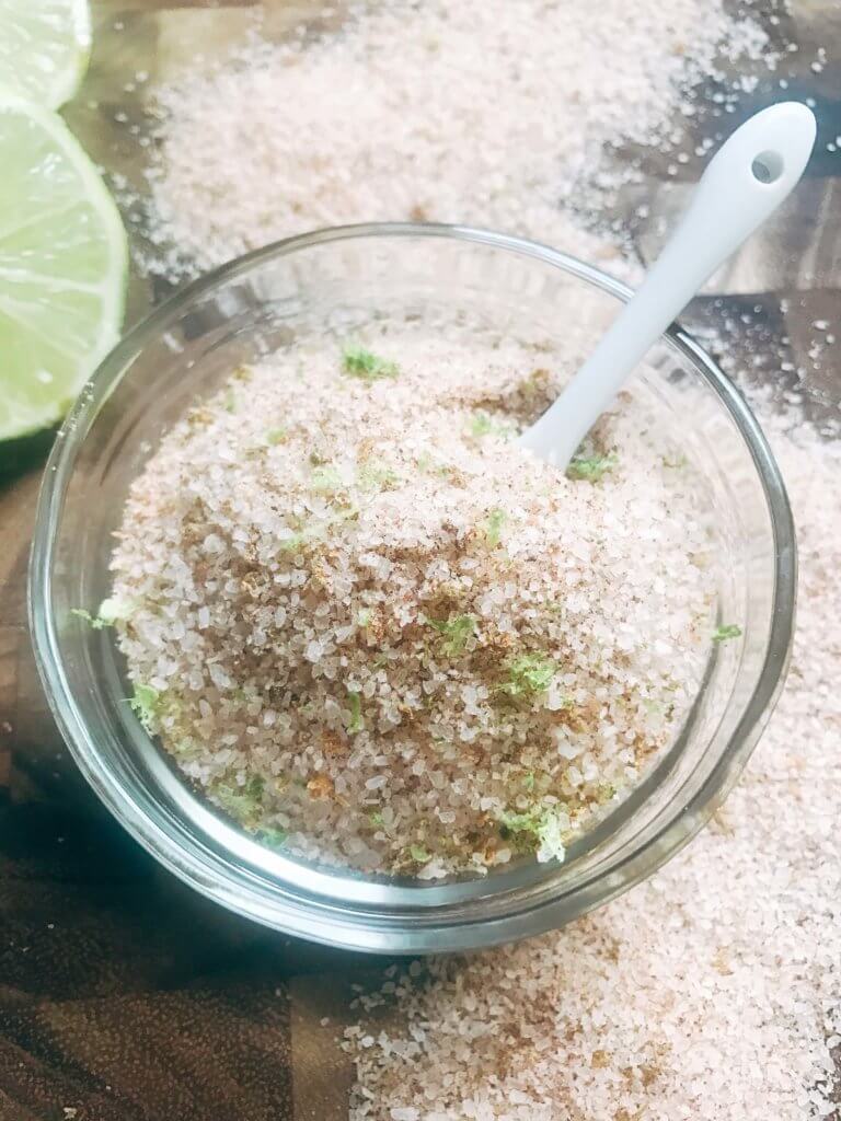 A quick and simple salt to make in just minutes. Perfect for grilling and the BBQ in the summer or as a gift for Father's Day. Works great on steak, beef, chicken, pork, and vegetables. Use it as something special for events and parties like the 4th of July. Easy to make in a food processor, vegan, vegetarian. Chipotle Lime Flavored Salt | Three Olives Branch | www.threeolivesbranch.com