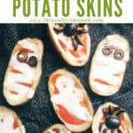 Pin image of several Halloween Pizza Potato Skins with title at top