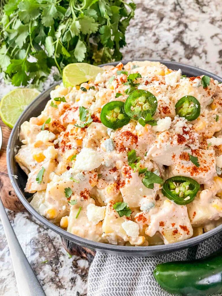 The potato salad in a bowl for serving