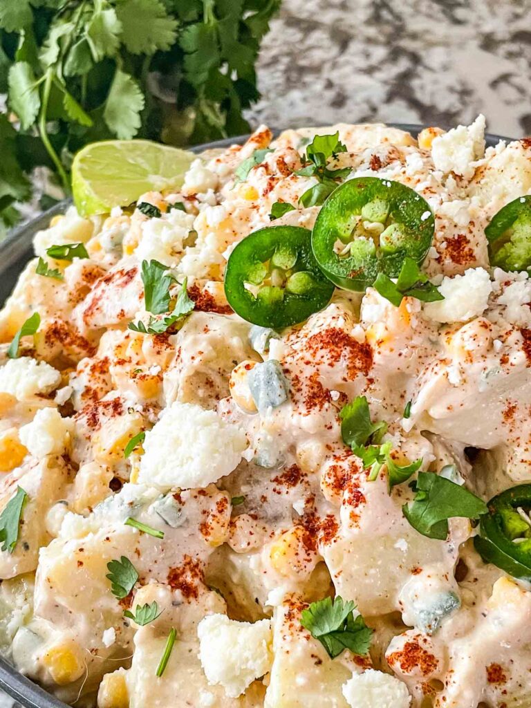 Close up of the Mexican Street Corn Potato Salad