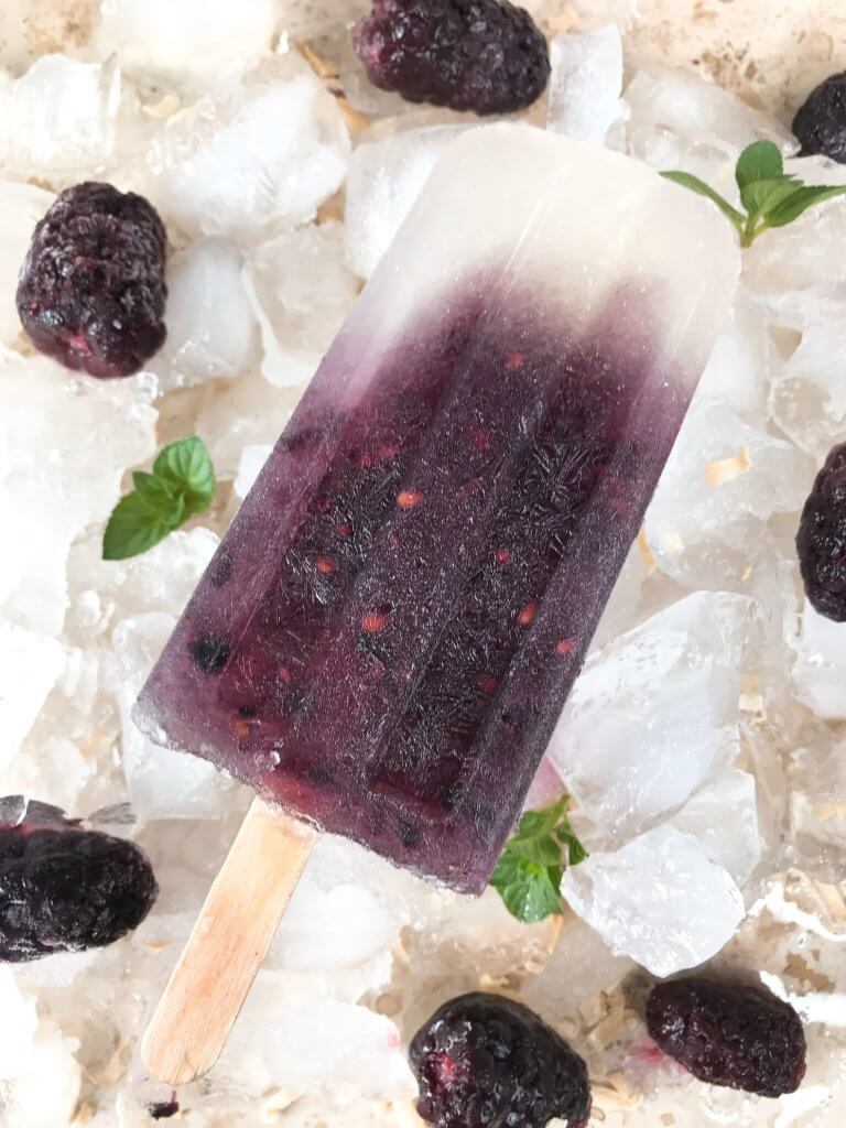 Quick and simple healthy popsicle recipe. Coconut water, blackberries and a little sugar (optional) for a fun and sweet kid friendly summer treat. Vegan, vegetarian, gluten free (GF) and can be paleo and Whole30 without the sugar. Blackberry Coconut Popsicles | Three Olives Branch | www.threeolivesbranch.com #popsicle