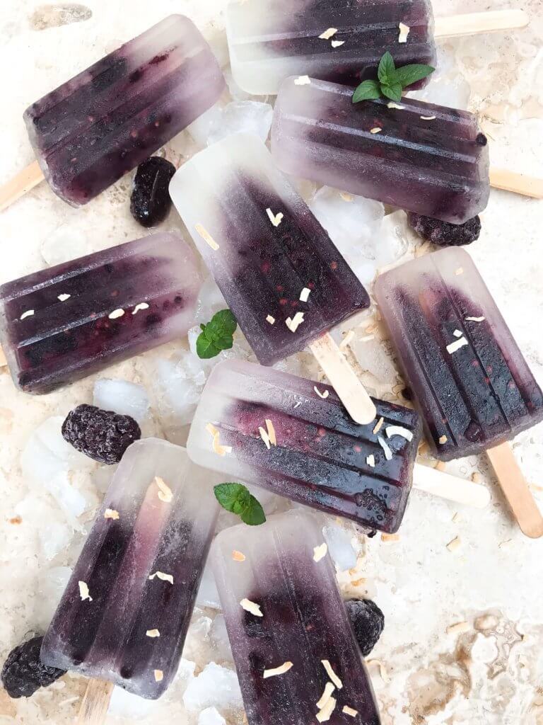 Quick and simple healthy popsicle recipe. Coconut water, blackberries and a little sugar (optional) for a fun and sweet kid friendly summer treat. Vegan, vegetarian, gluten free (GF) and can be paleo and Whole30 without the sugar. Blackberry Coconut Popsicles | Three Olives Branch | www.threeolivesbranch.com #popsicle