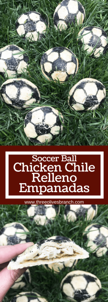 Soccer ball empanadas recipe perfect for the World Cup! Roasted poblano peppers, cheese, and Modelo marinated chicken are stuffed inside these Mexican empanadas. Msg 4 21+ Soccer Ball Chicken Chile Relleno Empanadas | Three Olives Branch | www.threeolivesbranch.com #CelebratorySips #ModeloSummer #ad #SoFabFood 