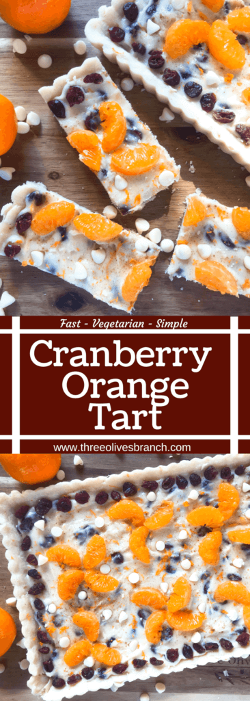 A fast and easy dessert recipe ready in just 30 minutes. Cranberry Orange Tart has a soft cookie shell with a cream cheese filling mixed with dried cranberries, orange zest, and white chocolate chips. #christmasdessert #holidayrecipes #holidaybaking #fruittart