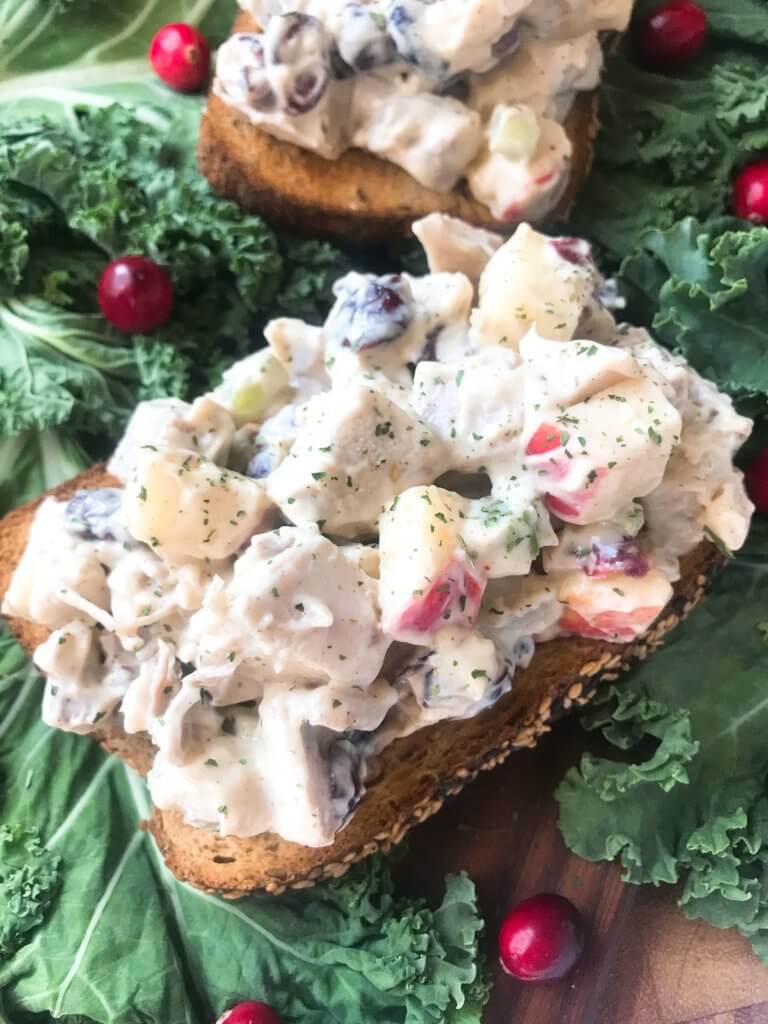 Ready in 10 minutes, Leftover Turkey Apple Salad recipe is a great gluten free way to use up Thanksgiving turkey leftovers. Simple and fast to make, turkey is mixed with apple, dried cranberries, sage, and some gravy in a mayonnaise mixture. #thanksgivingleftovers #thanksgivingrecipes #turkeyrecipes #turkeyleftovers #glutenfree