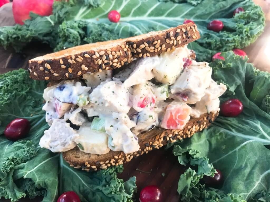 Ready in 10 minutes, Leftover Turkey Apple Salad recipe is a great gluten free way to use up Thanksgiving turkey leftovers. Simple and fast to make, turkey is mixed with apple, dried cranberries, sage, and some gravy in a mayonnaise mixture. #thanksgivingleftovers #thanksgivingrecipes #turkeyrecipes #turkeyleftovers #glutenfree