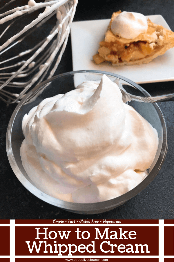 A fast and simple 5 minute whipped cream. Learn How To Make Whipped Cream with just three ingredients for your holiday desserts. #holidaydesserts #easydesserts #whippedcream #whipcream