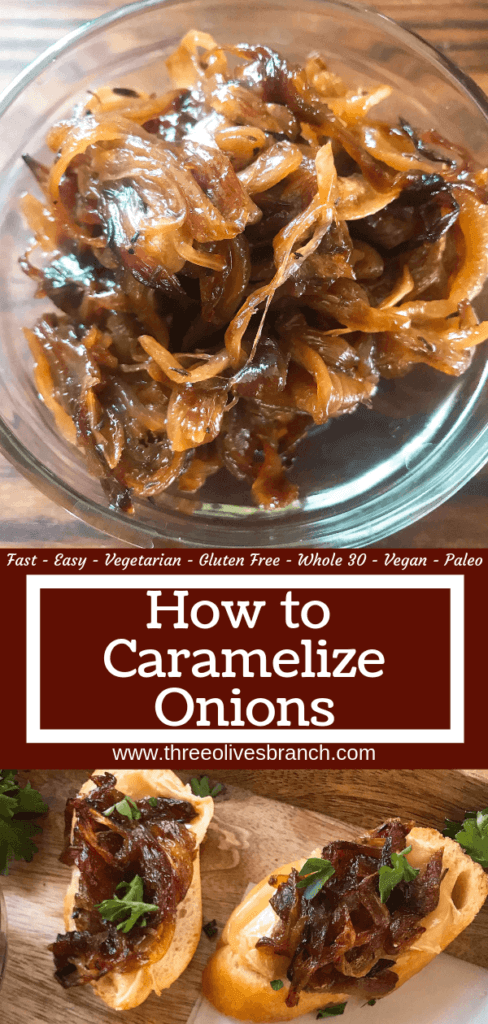 Learn How to Caramelize Onions. A simple recipe ready in 30 minutes, the onions are gluten free, vegan, vegetarian, paleo, and Whole 30. A perfect condiment to top on just about anything!