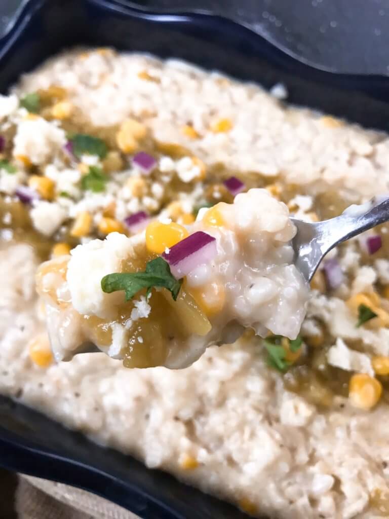 Mexican Italian fusion recipe. Cheesy Green Chile Risotto featuring Hatch chile peppers and three cheeses. Vegetarian and gluten free. #risotto #greenchile #italianrecipes #comfortfood