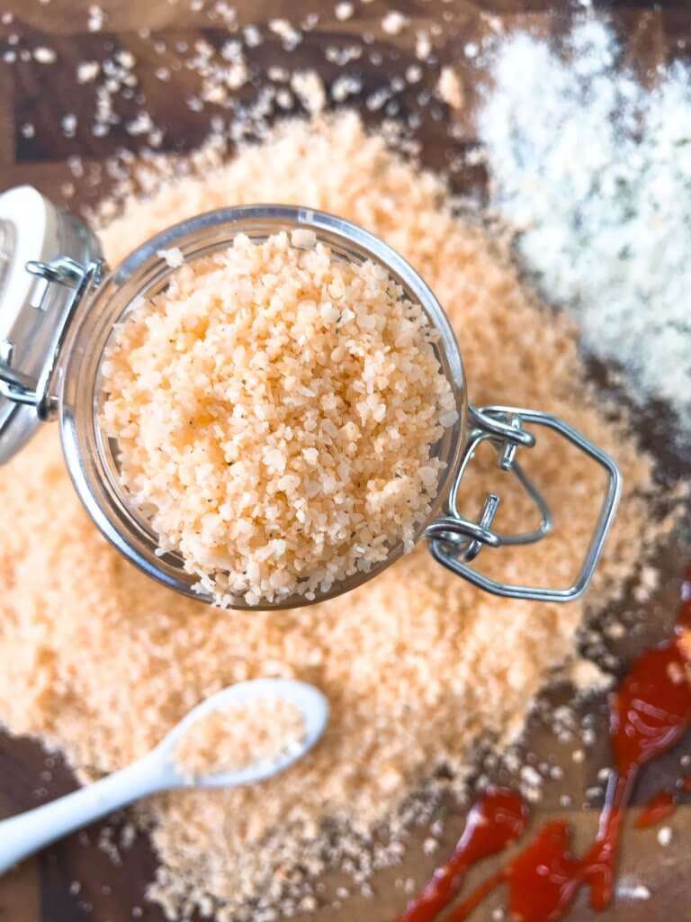 Top view of a jar filled with Buffalo Ranch Flavored Salt