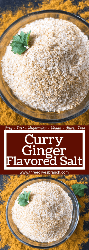 Ready in 5 minutes, Curry Ginger Flavored Salt is a great seasoning salt for a summer BBQ or grilling. Make a batch as a Father's Day gift. Great on chicken, pork, and vegetables. Vegan, vegetarian, gluten free, dairy free. #grillingrecipes #curryrecipes #flavoredsalt