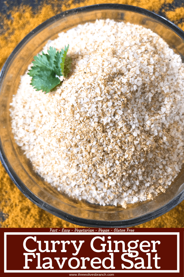 Ready in 5 minutes, Curry Ginger Flavored Salt is a great seasoning salt for a summer BBQ or grilling. Make a batch as a Father's Day gift. Great on chicken, pork, and vegetables. Vegan, vegetarian, gluten free, dairy free. #grillingrecipes #curryrecipes #flavoredsalt