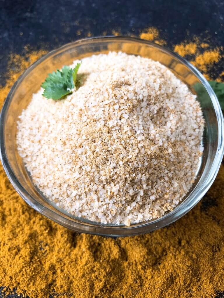 Ready in 5 minutes, Curry Ginger Flavored Salt is a great seasoning salt for a summer BBQ or grilling. Make a batch as a Father's Day gift. Great on chicken, pork, and vegetables. Vegan, vegetarian, gluten free, dairy free. #grillingrecipes #curryrecipes #flavoredsalt