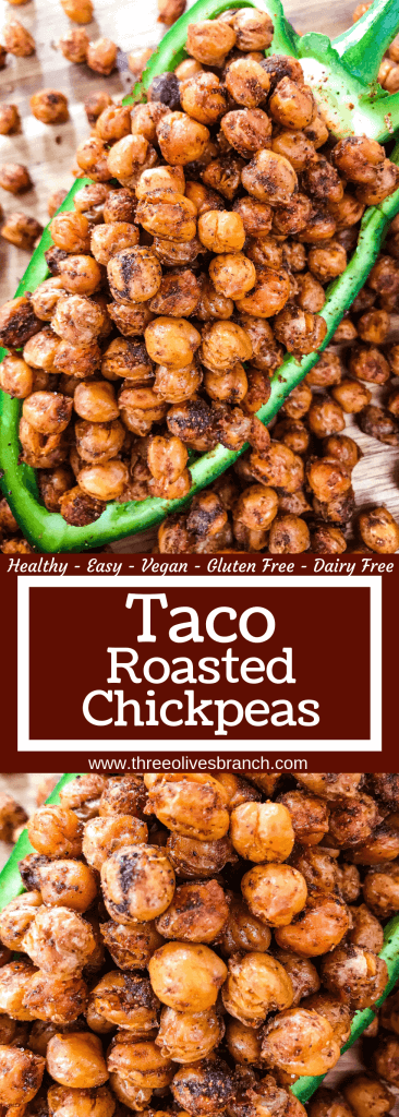 Taco Roasted Chickpeas are a healthy and simple snack recipe! Great for game day and entertaining appetizer, garbanzo beans are roasted and tossed with Mexican spices of chili powder, cumin, and cayenne. Vegan, vegetarian, gluten free, dairy free. #roastedchickpeas #healthysnack